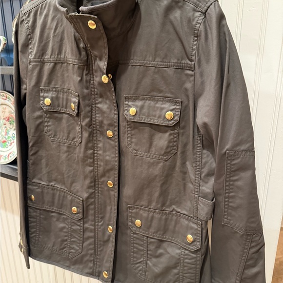 J Crew Downtown Field Jacket women’s size Medium M Waxed Cotton Dark Green Gold - Picture 10 of 12